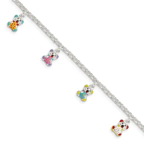 Sterling Silver Multi-color Enameled Bears with 1-inch Extensions Children's Bracelet