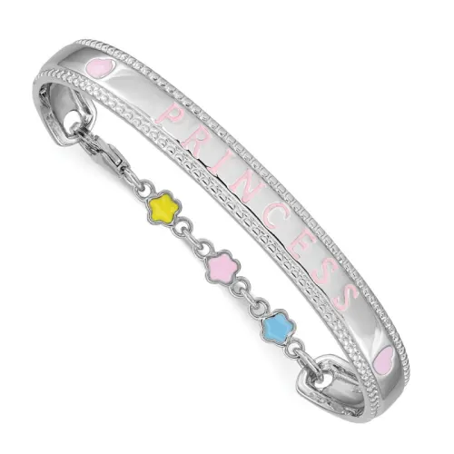 Sterling Silver Rhodium-finished Polished & Beaded Multi-color Baby Bangle