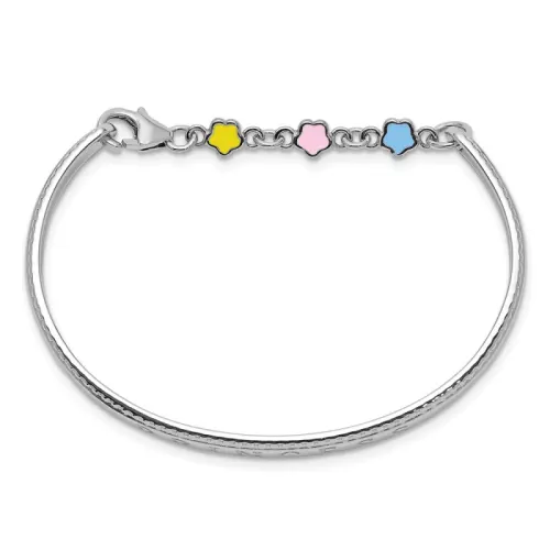 Sterling Silver Rhodium-finished Polished & Beaded Multi-color Baby Bangle