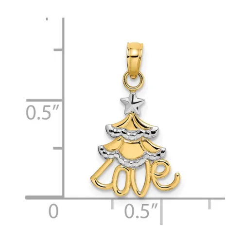 14K Gold LOVE Christmas Tree Charm 14.7mm