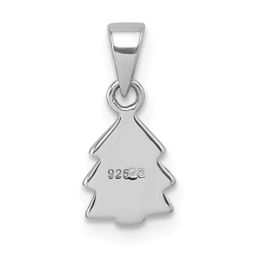 Kids' Sterling Silver Green Enamel Christmas Tree with Hearts Pendant 9mm