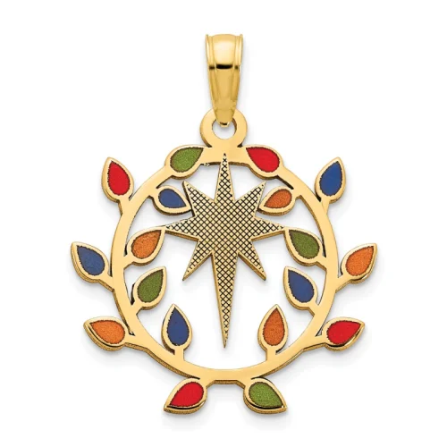 14K Gold Epoxy Christmas Lights and North Star Pendant 18.55mm