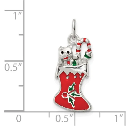 Sterling Silver Enamel Christmas Stocking Pendant 18.3mm