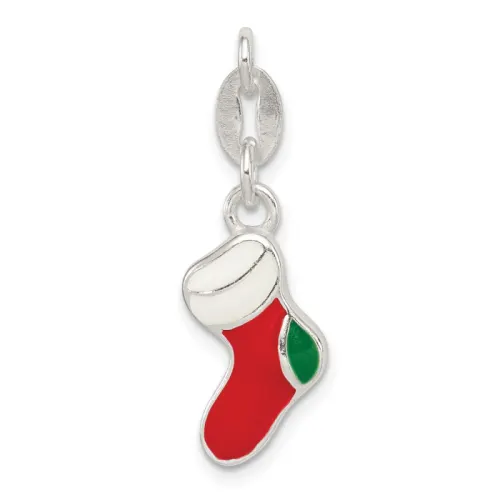Sterling Silver Enamel Christmas Stocking Charm 17.5mm