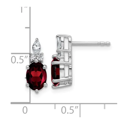 14K White Gold Diamond and Oval Garnet Twisted Stud Earrings 13.6mm