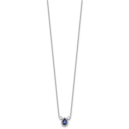 14k White Gold 1/2 carat Lab Grown Diamond VS/SI+ G+ and Created Sapphire Three Stone 16 inch Necklace