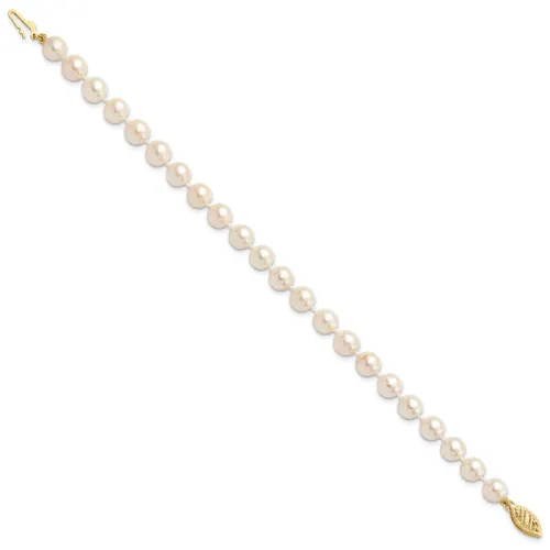 14k 6-7mm White Round Saltwater Akoya Cultured Pearl 8 inch Bracelet (0.29 Grams)
