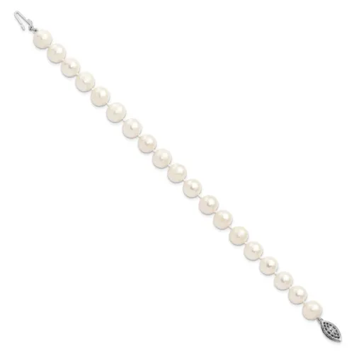 Sterling Silver Rhodium-finished 8-9mm White Near Round Freshwater Cultured Pearl 8.25 inch Bracelet