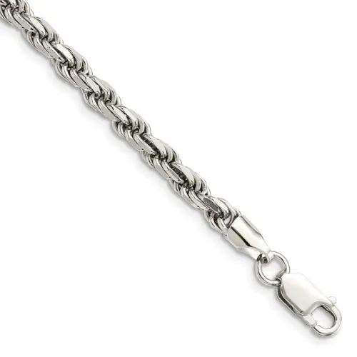 Sterling Silver Rhodium-finished 4.6mm Diamond-cut Rope Chain