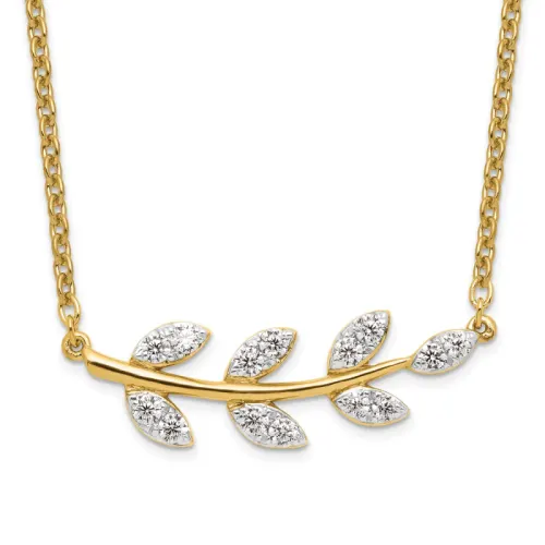 14k 3/8 carat Lab Grown Diamond VS/SI+ G+ Branch with Leaves 18 inch Necklace