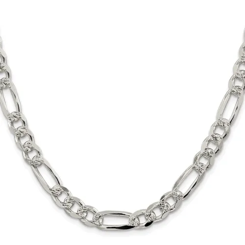 Sterling Silver Rhodium-finished 8mm Pav? Flat Figaro Chain (46.96 Grams)
