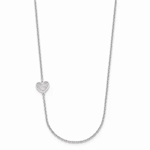 Sterling Silver Polished Diamond Heart Necklace