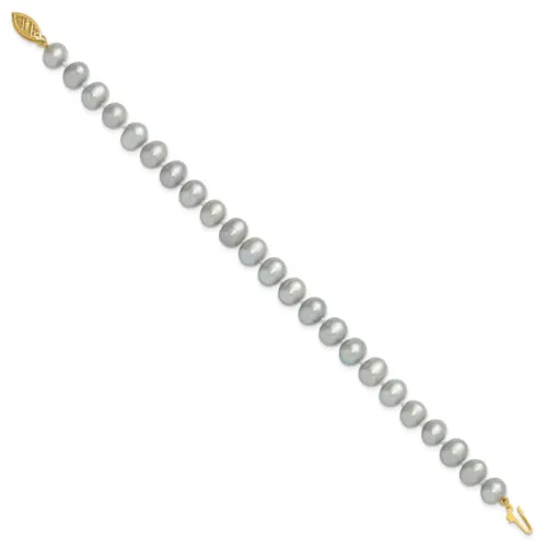 14k 7-8mm Grey Near Round Freshwater Cultured Pearl 7.5 inch Bracelet