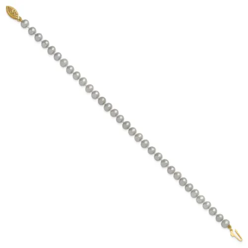 14k 5-6mm Grey Near Round Freshwater Cultured Pearl 7.5 inch Bracelet