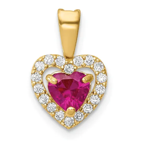 14K Gold Red and Clear Cubic Zirconia Heart Pendant 8mm