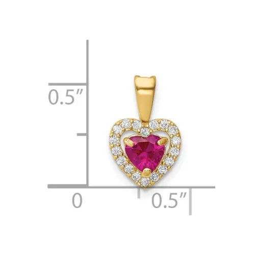 14K Gold Red and Clear Cubic Zirconia Heart Pendant 8mm