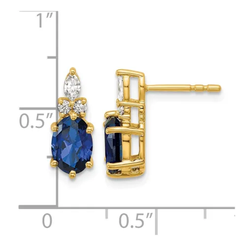 14K Gold Diamond and Oval Lab-Created Sapphire Stud Earrings 7x5mm, September Birthstone