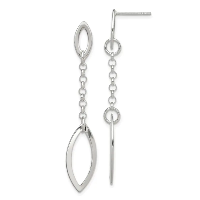 Sterling Silver Polished Marquise Shapes and Chain Post Dangle Earrings