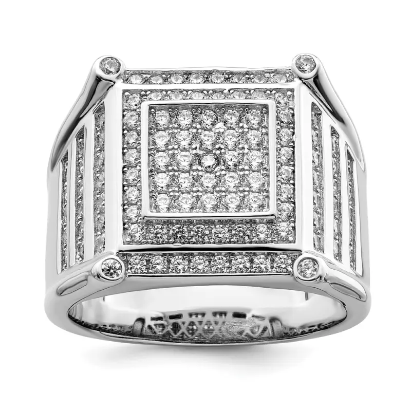 Men's Iced Out Cubic Zirconia Band Ring - Rhodium Plated, Size 13, Micro-Pave Simulated Diamond - View #9