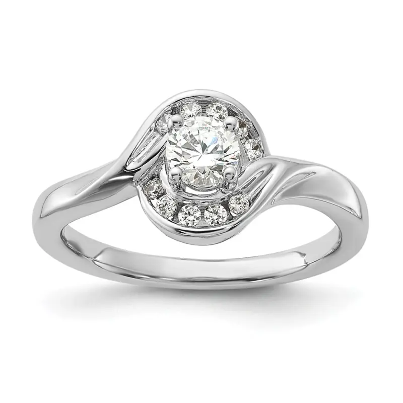 Sterling Silver Polished Round CZ Bypass Halo Ring