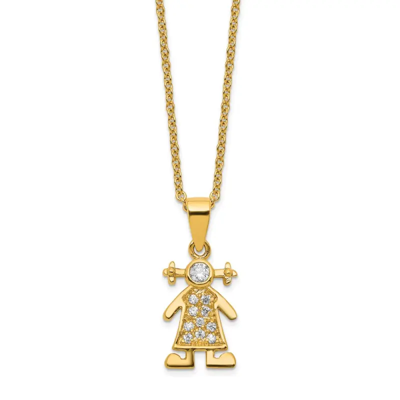 Brass Goldfinished Little People for Hope Girl CZ Pendant Necklace