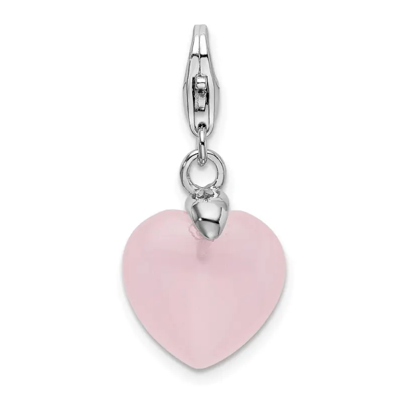 Amore La Vita Silver Polished 3-D Rose Quartz Heart Charm with