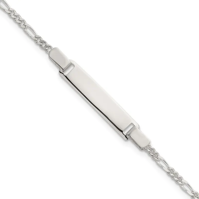 Sterling Silver Polished Figaro Link Children's 6 Inch ID Bracelet