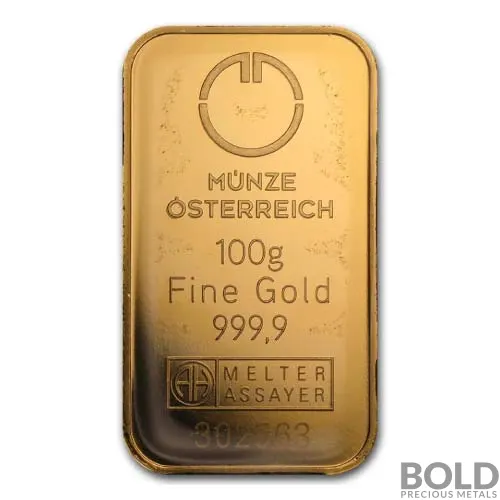100 Gram Austria Gold Bar | BOLD Precious Metal