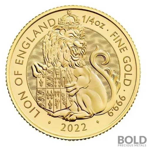 2022 Gold Great Britain Tudor's Beasts: Lion - 1/4 oz BU