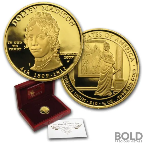 2007-W Gold First Spouse Dolley Madison Proof - 1/2 oz