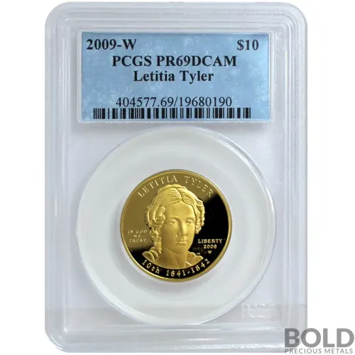 2009-W Gold First Spouse Letitia Tyler PCGS PR69 DCAM Proof - 1/2 oz