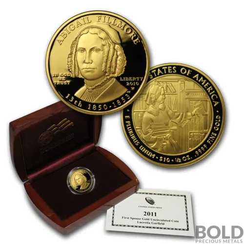 2010-W Gold First Spouse Abigail Fillmore Proof - 1/2 oz