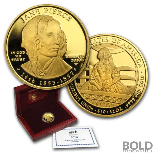 2010-W Gold First Spouse Jane Pierce Proof - 1/2 oz