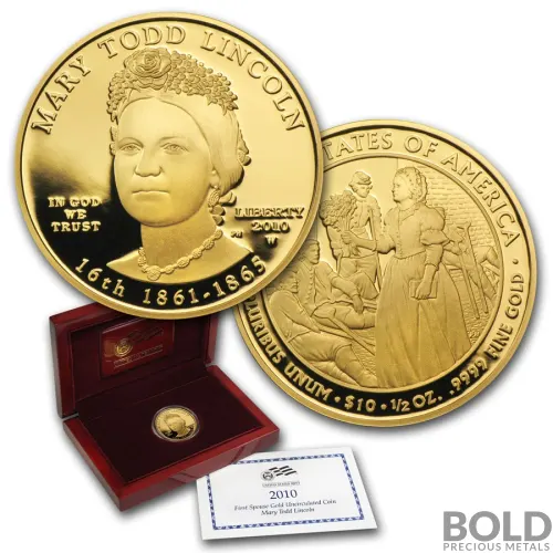 2010-W Gold First Spouse Mary Todd Lincoln Proof - 1/2 oz