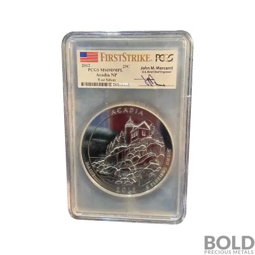 2012 5 Oz ATB Acadia NP Silver Coin | PCGS MS69 DMPL | BOLD Precious Metals