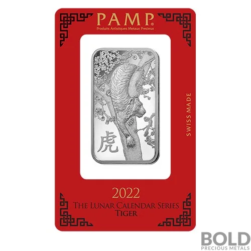 2022 1 oz PAMP Lunar Tiger Silver Bar of .999 Silver | BOLD