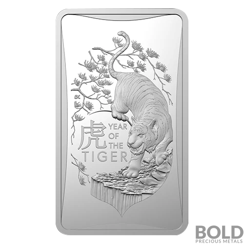 2022 Silver 1/2oz Royal Australian Mint Lunar Tiger Frosted Ingot Bar