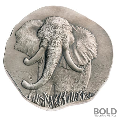 Silver 10 oz Argentia Elephant UHR Antiqued Round