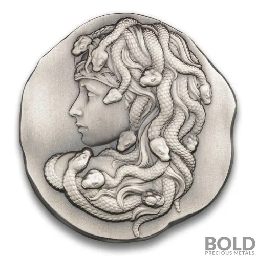 Silver 10 oz Argentia Medusa UHR Antiqued Round