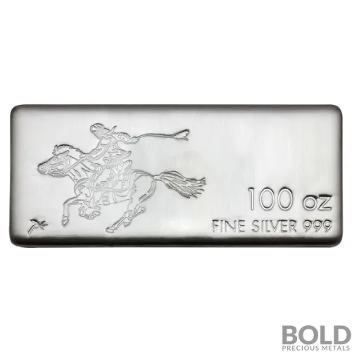 Silver 100 oz SilverTowne Pony Express Cast Bar
