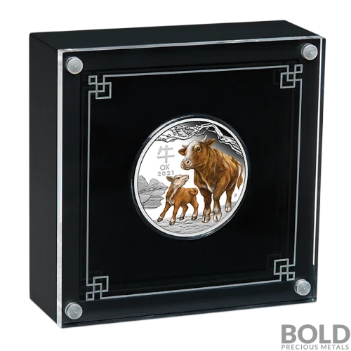 2021 1 oz Perth Lunar Year of the Ox Silver Proof Coin (Colored