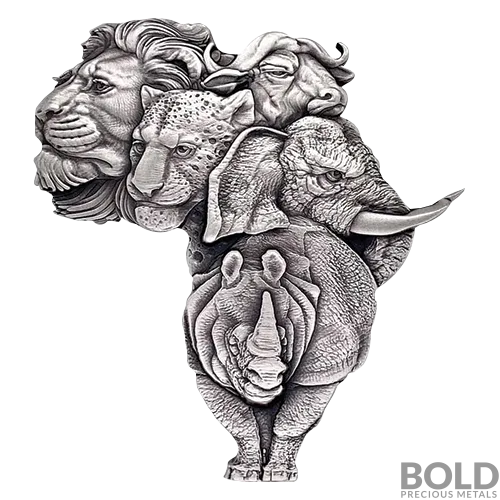 2022 5 oz South Africa Chad Big Five Animals Shaped Silver Coin | BOLD ...