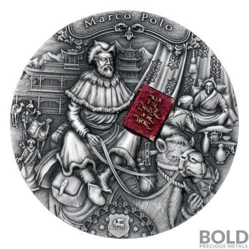 2022 Silver 2 oz Niue Famous Explorers: Marco Polo Antiqued HR