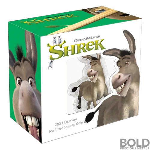 2021 Niue Shrek Donkey Shaped 1 oz Silver Colored Proof