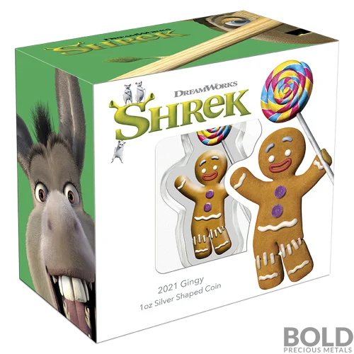 2021 Niue Shrek Gingerbread Man Shaped 1 oz Silver Colored Proof