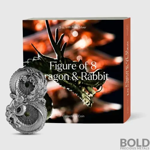 2023 3 oz Tokelau Figure 8 Dragon & Rabbit Antiqued Silver