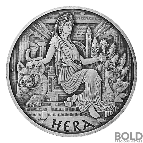 2022 1 oz Tuvalu Gods Of Olympus Hera Silver Coin Antiqued | BOLD