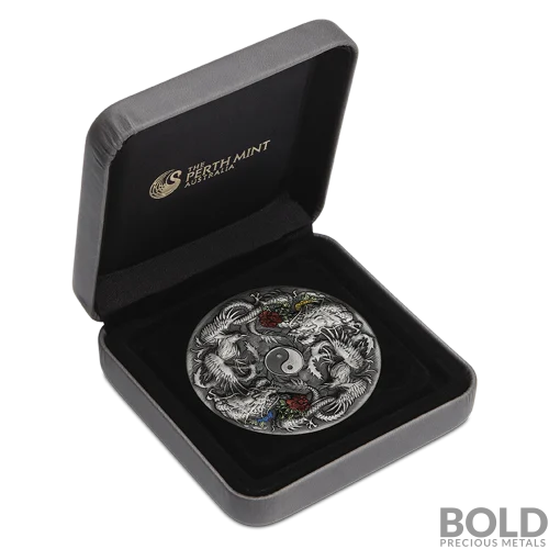 2021 2 oz Double Dragon Double Phoenix Colored Antique