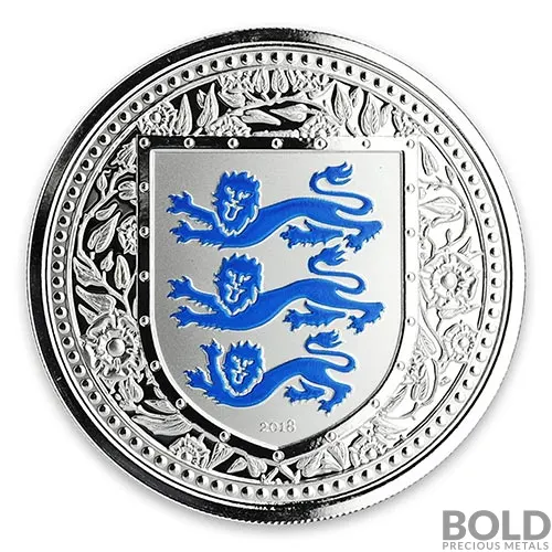 2018 Gibraltar Royal Arms of England Silver 1 oz Proof (Blue Colored)