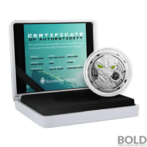 2022 1 oz Ghana Alien Silver Proof Coin (colored) | BOLD Precious